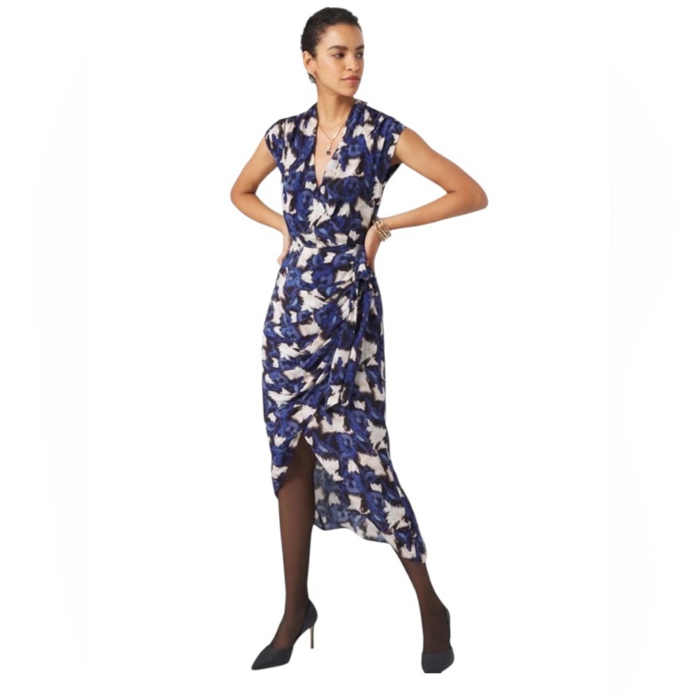White House Black Market High Low in Blue & White Floral Midi Dress 12 lovely